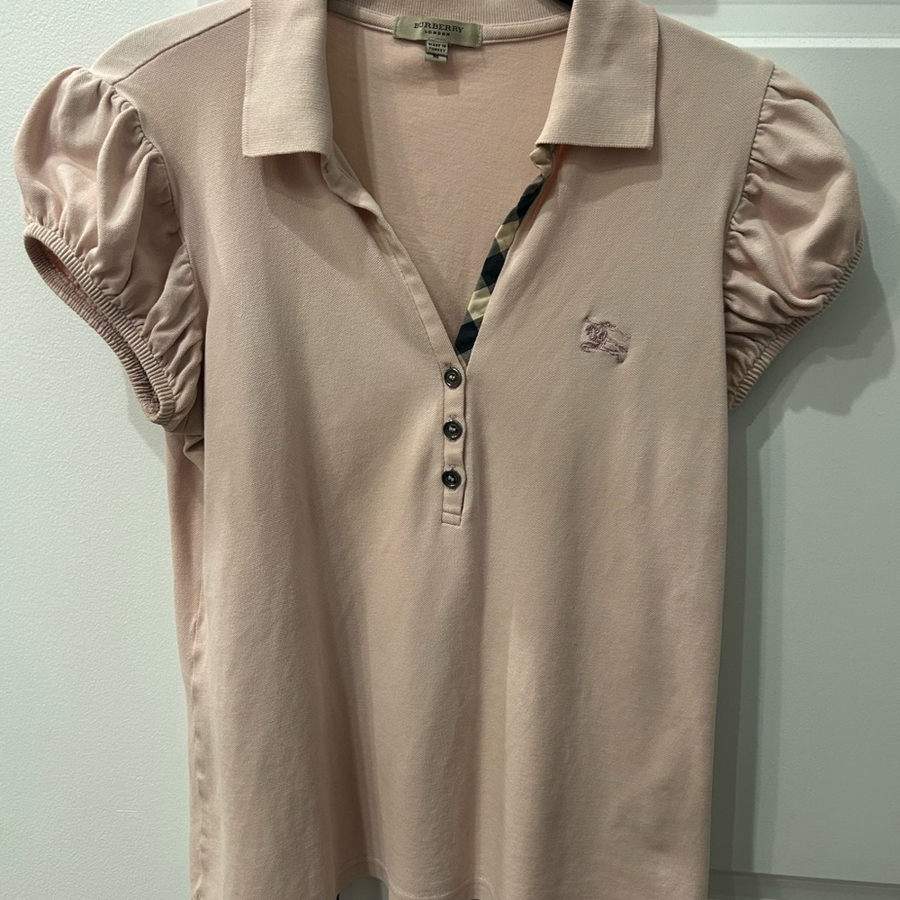 Burberry Pale Pink Puff Sleeve Buttoned Top
